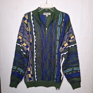 Stacy Adams Mens 3D Cable Knit Colorful 1980s Style Sweater Size XL   Green/Blue
